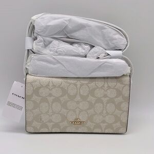 Coach Anna Foldover Clutch Crossbody Bag In Signature Canvas IM Champagne Multi